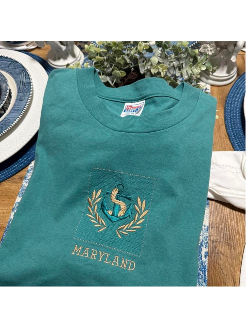 Vintage men’s Maryland anchor embroidered green t-shirt